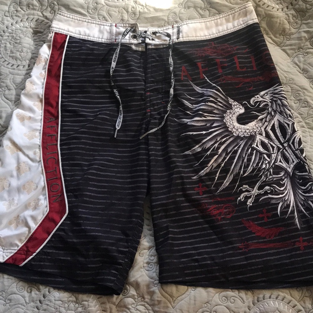 Men’s Affliction swim trunks